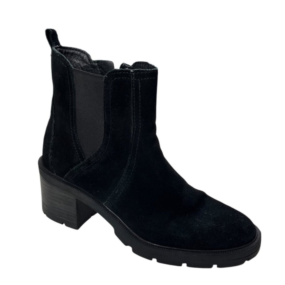 Lucky Brand Black Suede Chelsea Boots Lug Sole Chunky Heel Ankle Booties 8.5